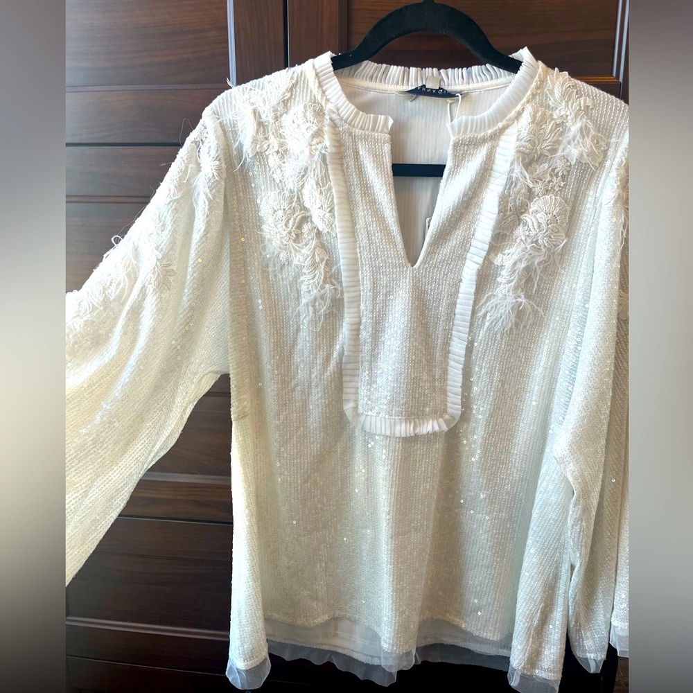 White All over sequin embroidery top